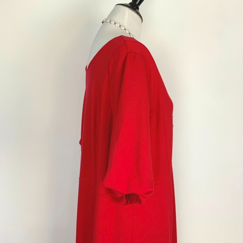 New J Jill Simple Elegance Puff Sleeves Dress In Red Cherry Size 2XL - Picture 11 of 16